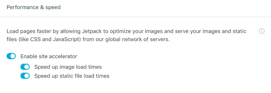 Enabling Jetpack's site accelerator.