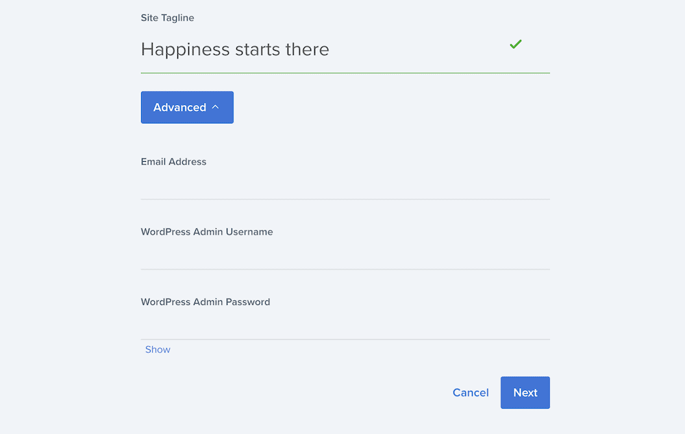 The fields to set user admin credentials for a site.