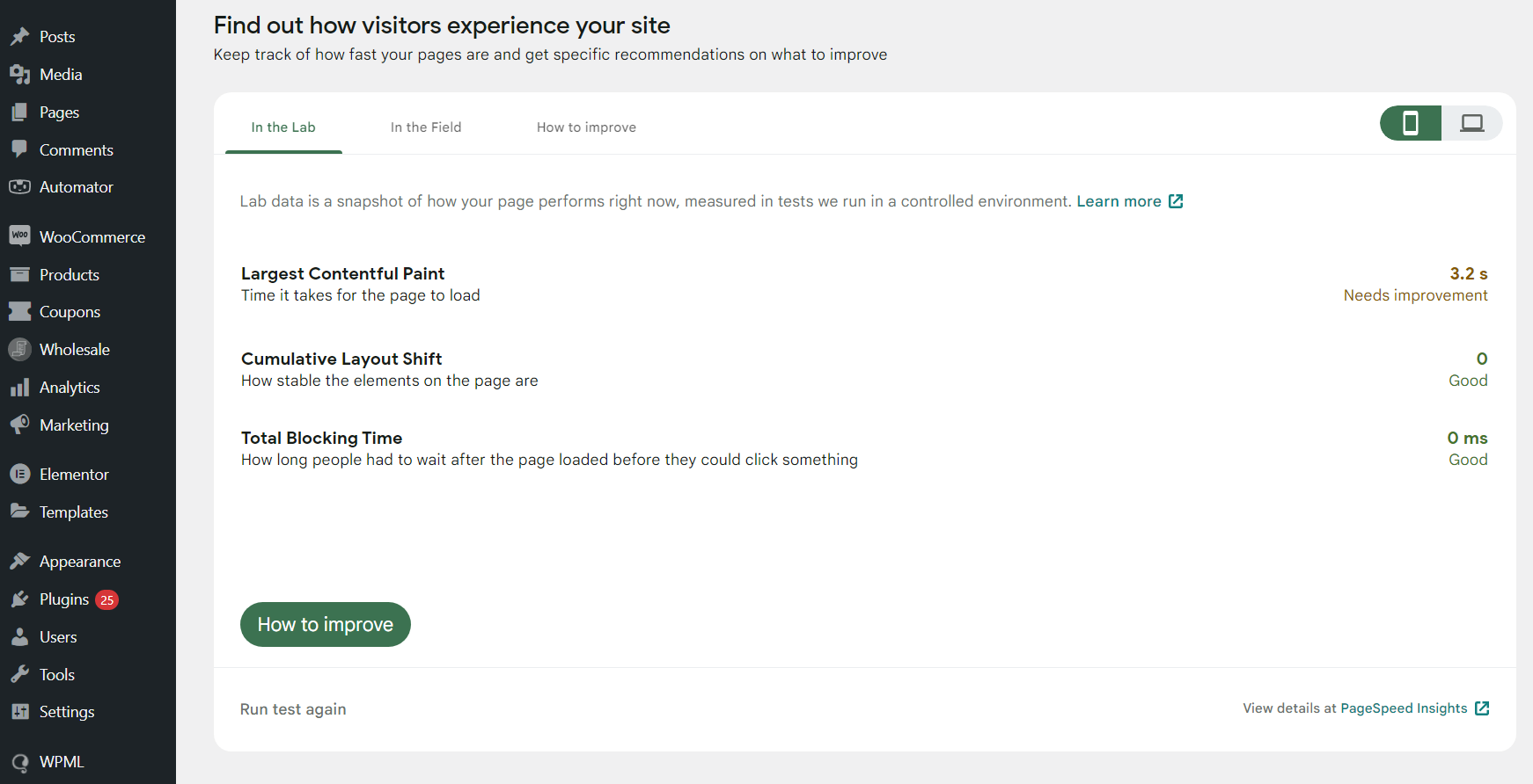 The Site Kit plugin in WordPress.
