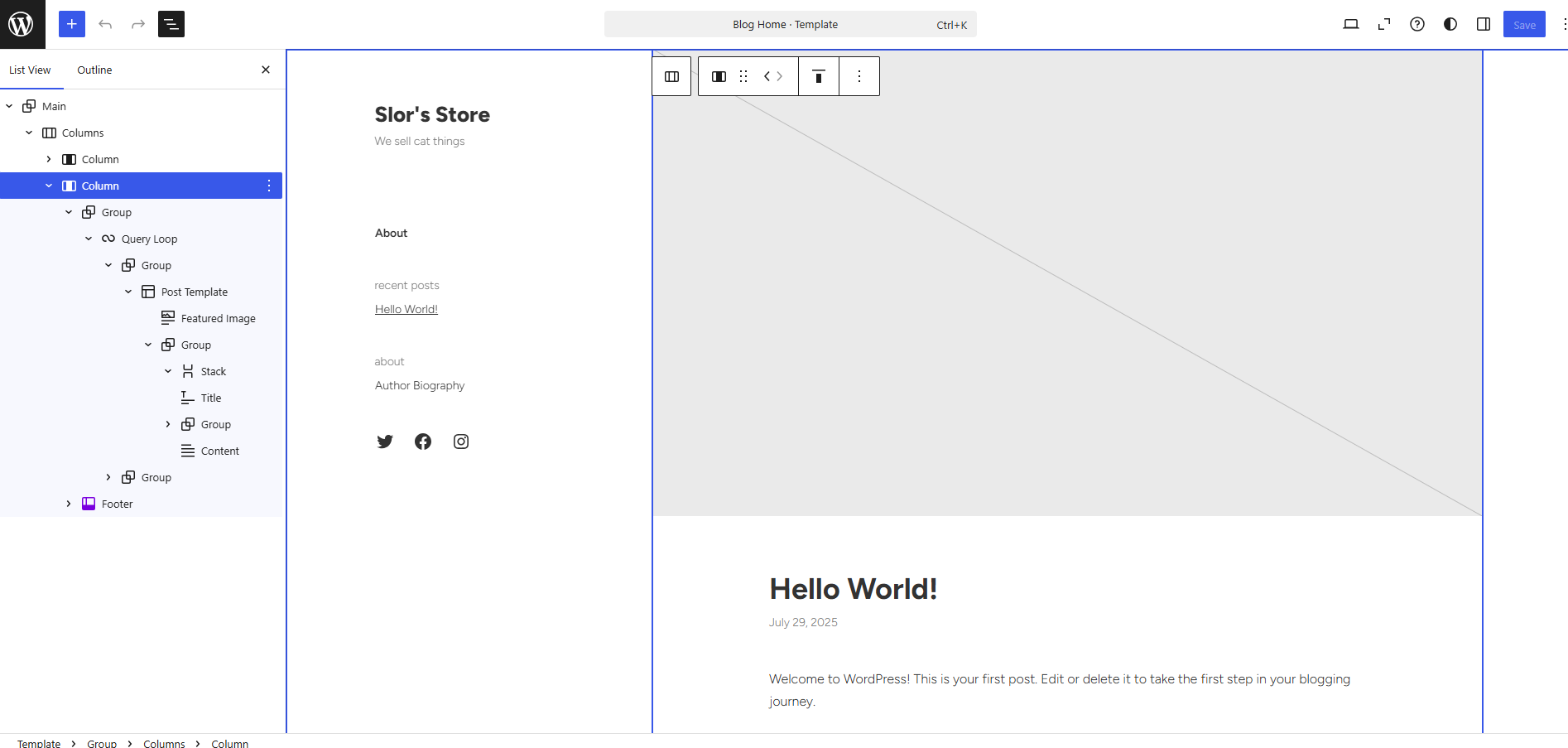 Screenshot of the WordPress.com site builder.
