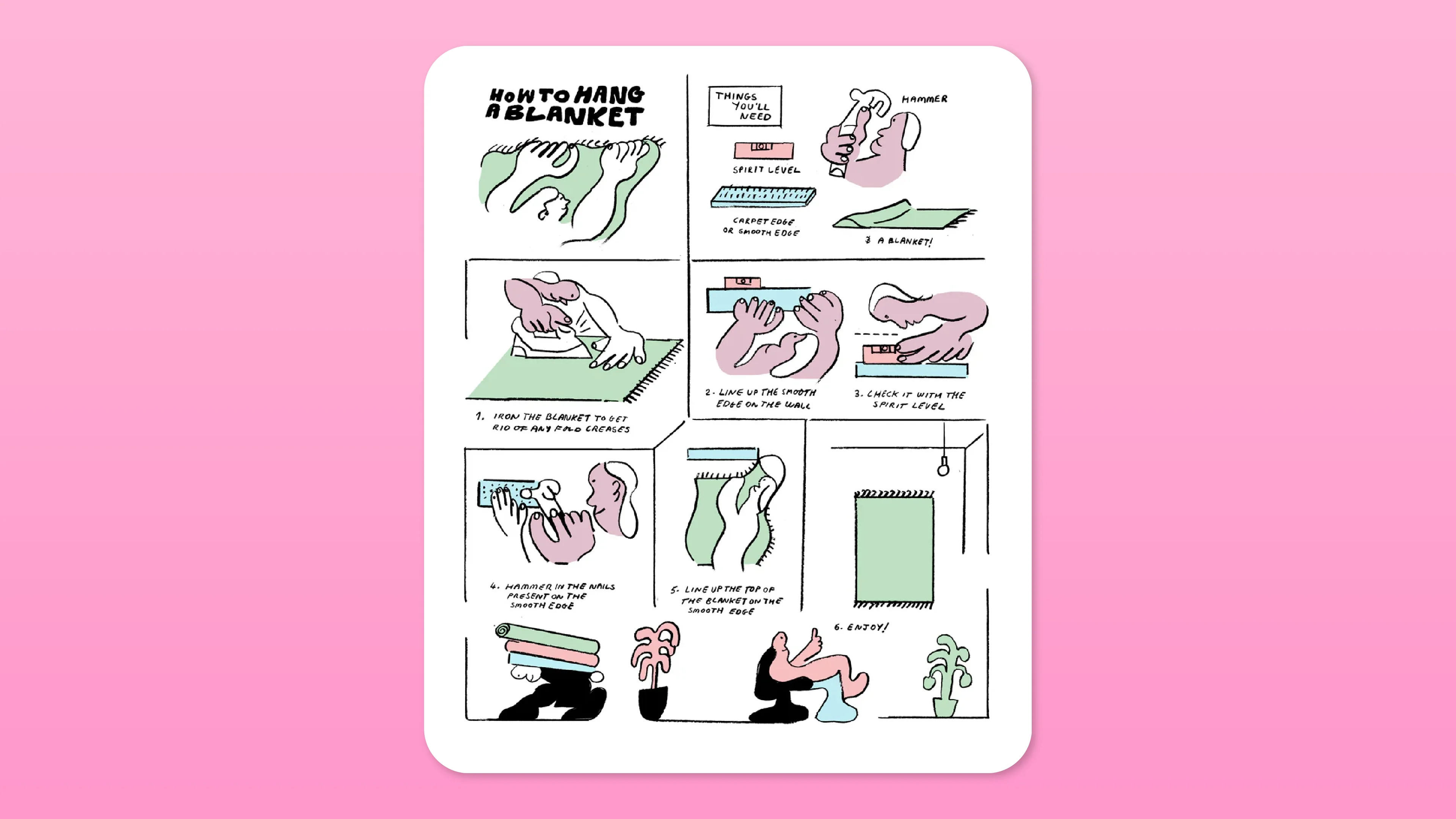 An illustrated guide to hanging a blanket from Slowdown Studio