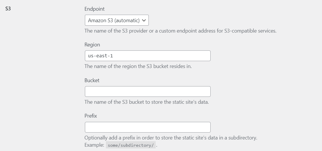 Selecting the region of your AWS Bucket in Staatic plugin.