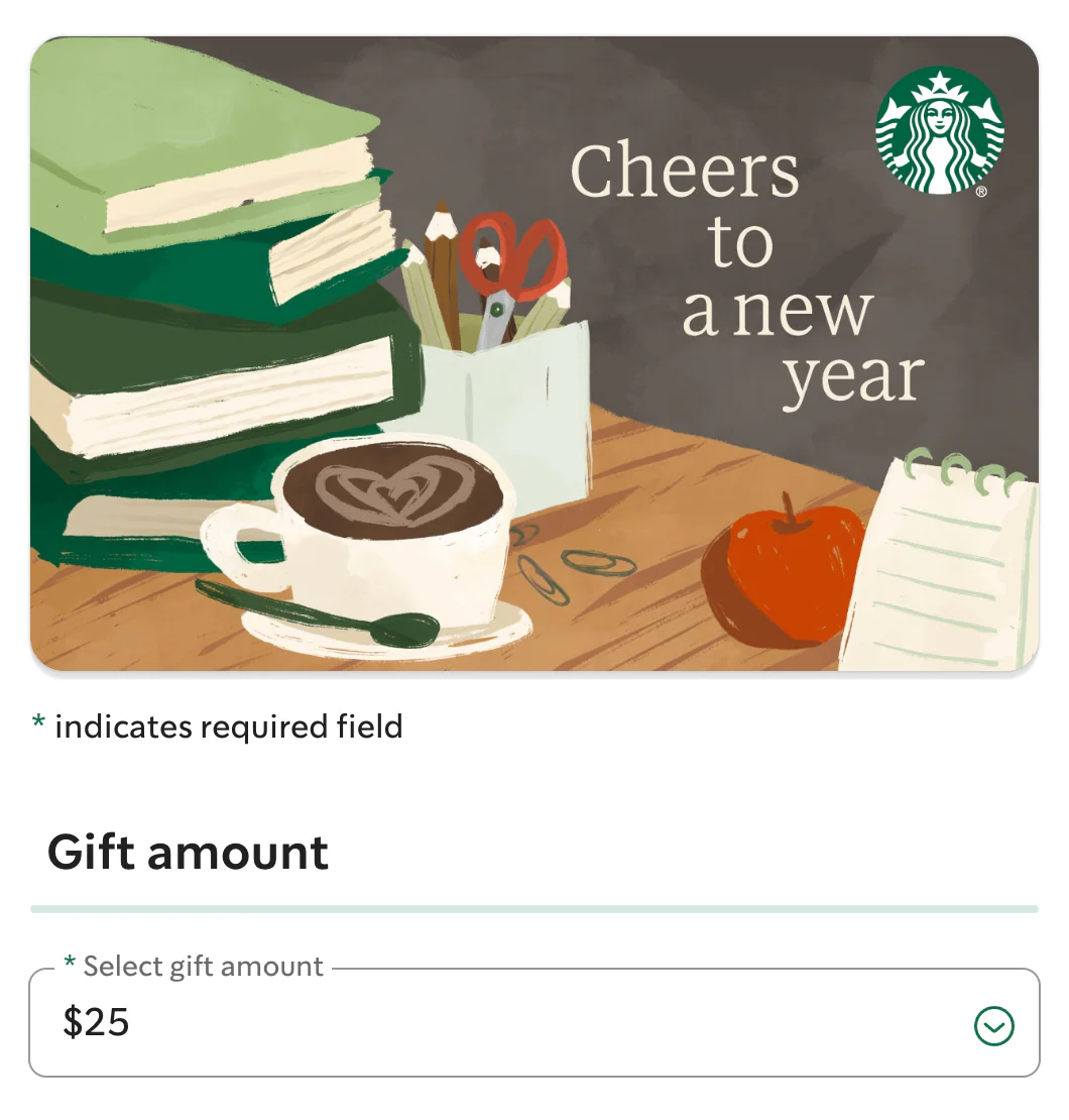Starbucks 2025 Back to School gift card.
