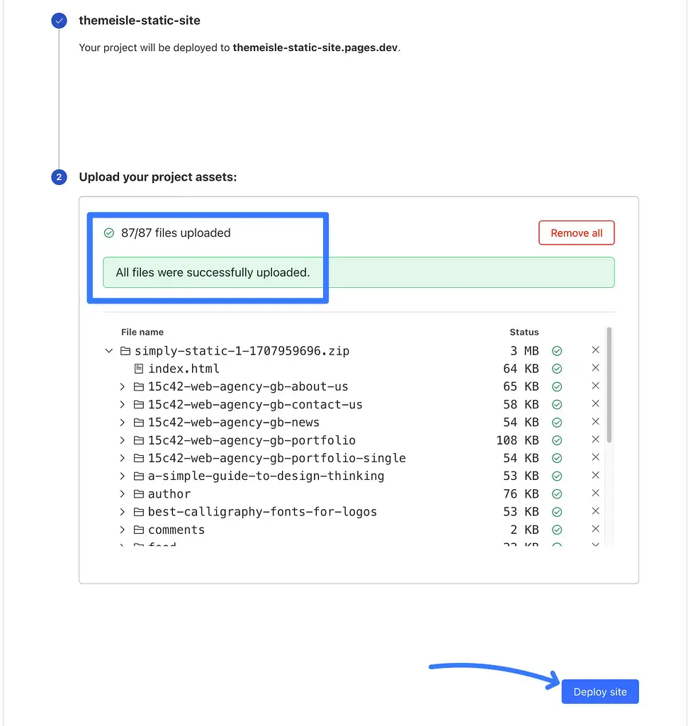 Finish the full upload process