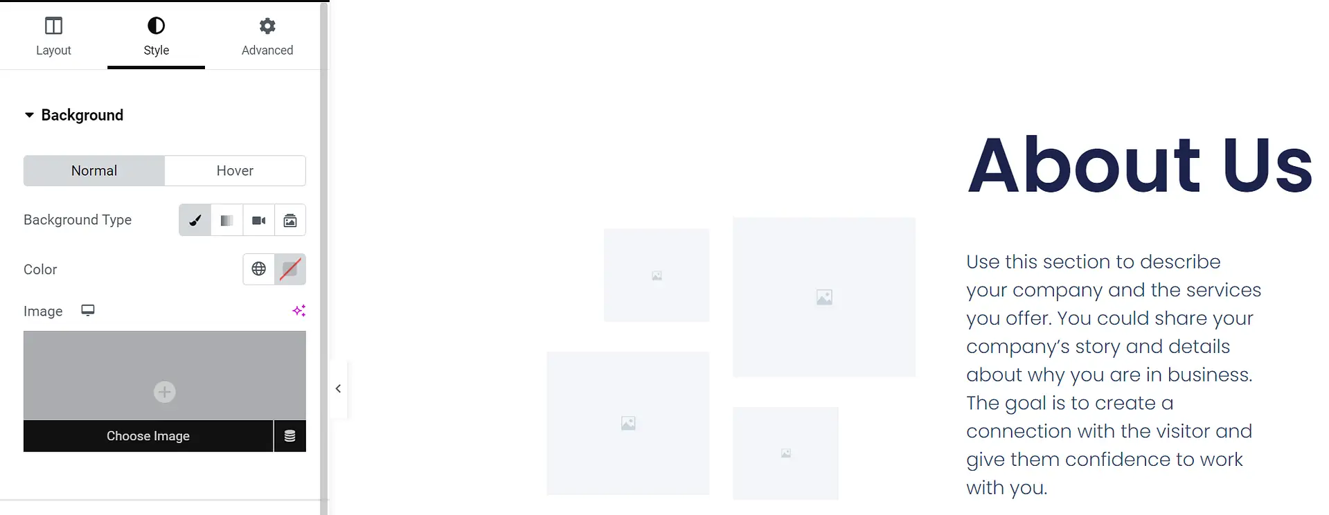 Adding a background image in WordPress using Elementor.
