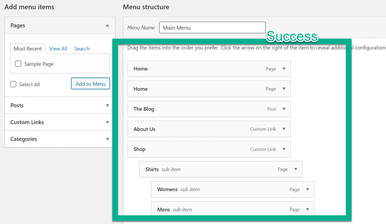 successfully export WordPress menu