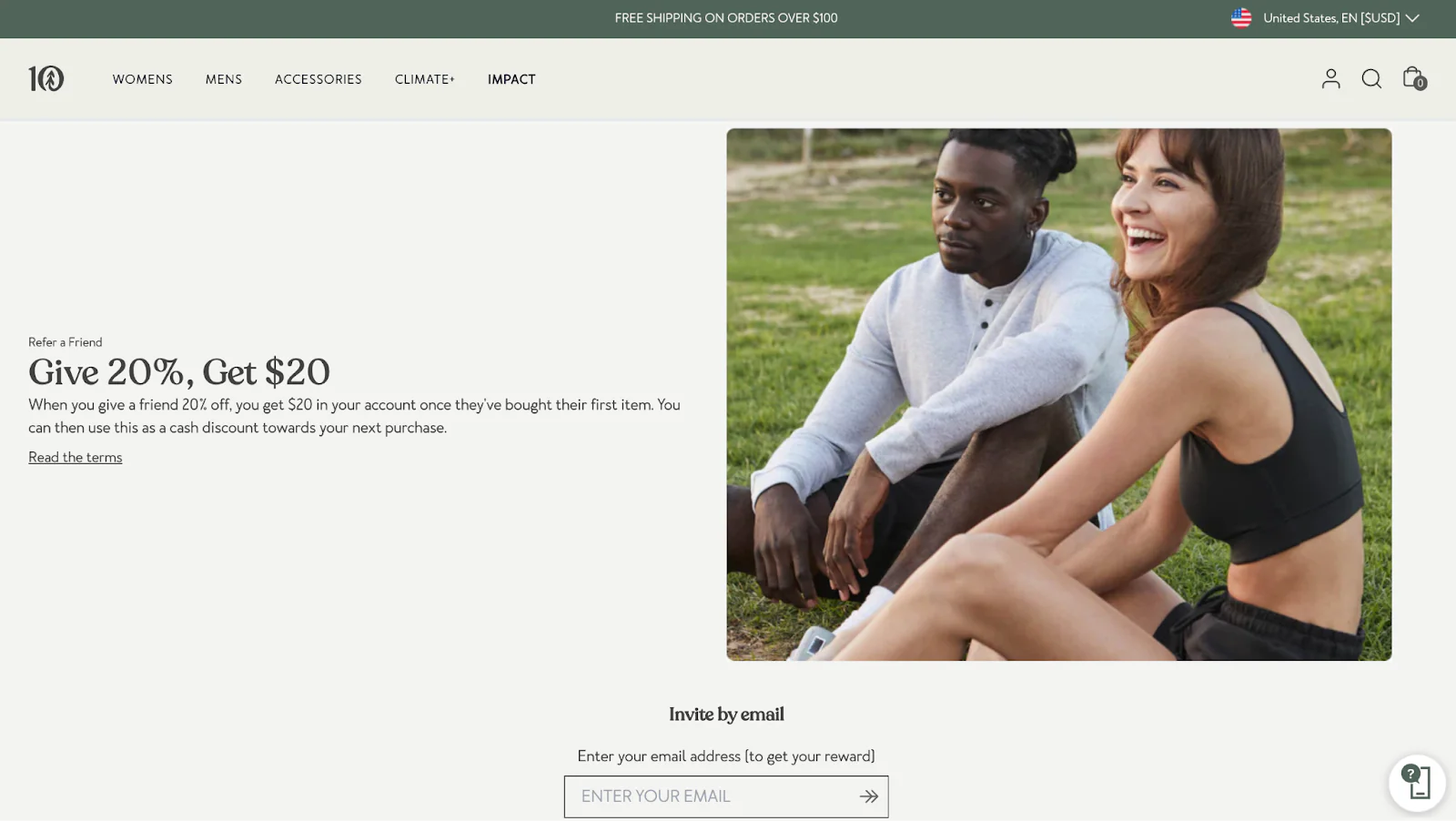 Screenshot of Tentree referral program webpage.