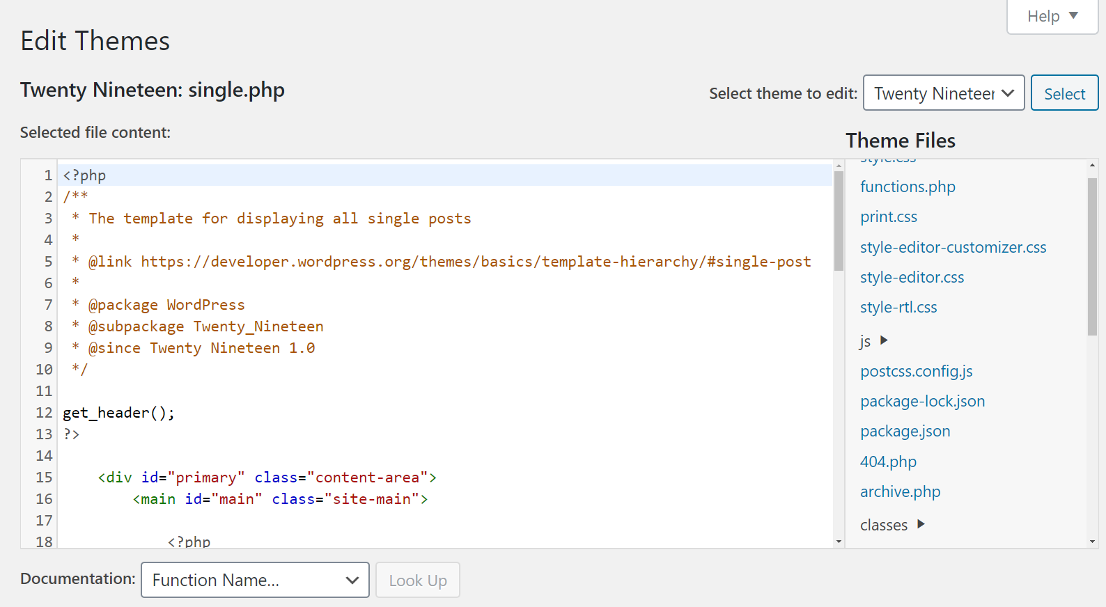 The WordPress Theme Editor.