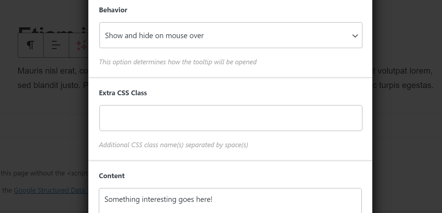 Adding your tooltip's content.