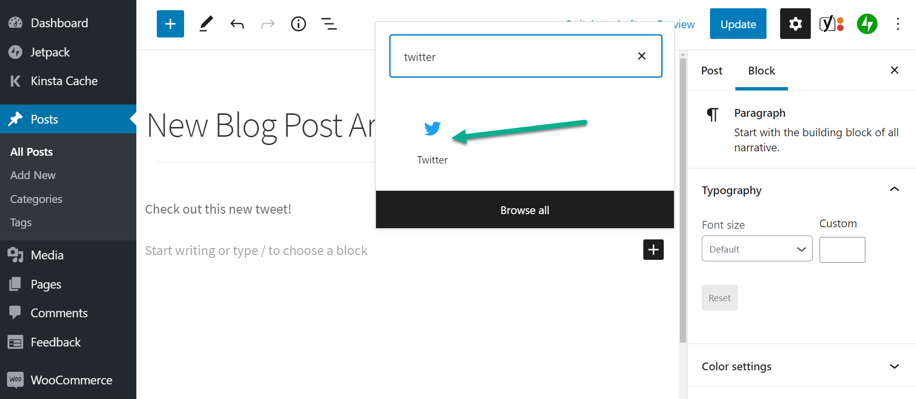 use Twitter block to embed tweets