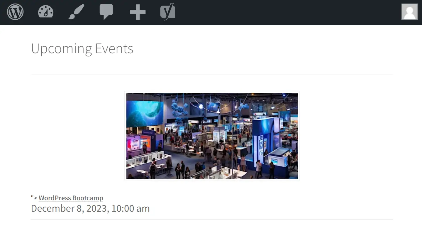 An upcoming events section.