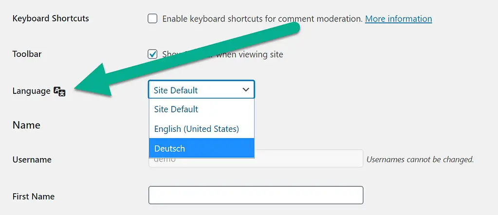 WordPress language dropdown