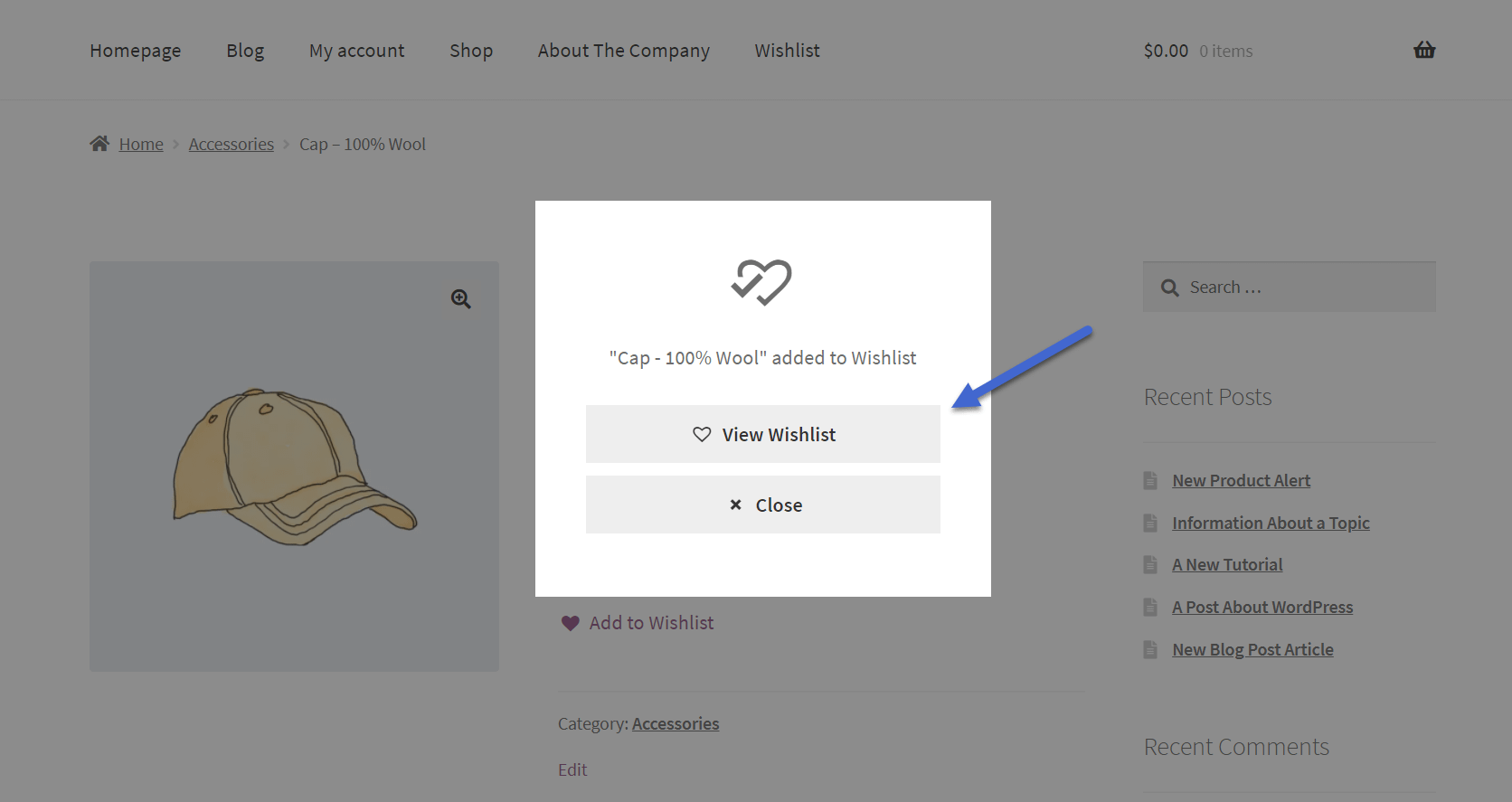 view WooCommerce wishlist button.