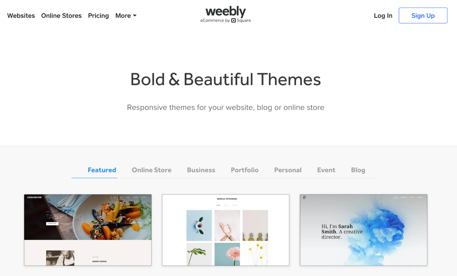 A screenshot of themes available from Weebly
