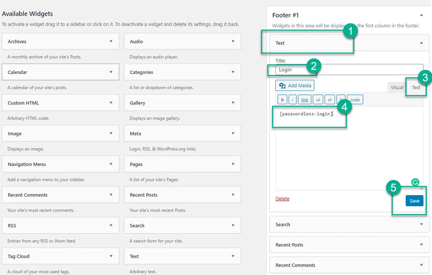 widgets for WordPress Passwordless Login