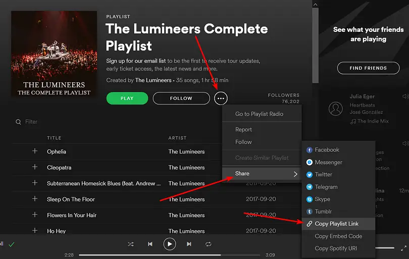 get spotify playlist link
