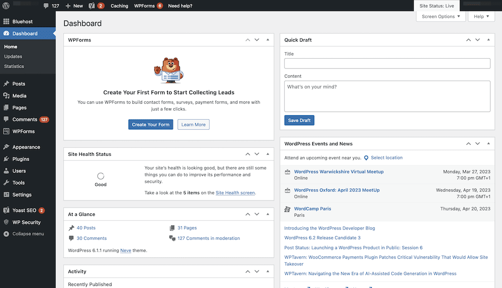 The WordPress dashboard.