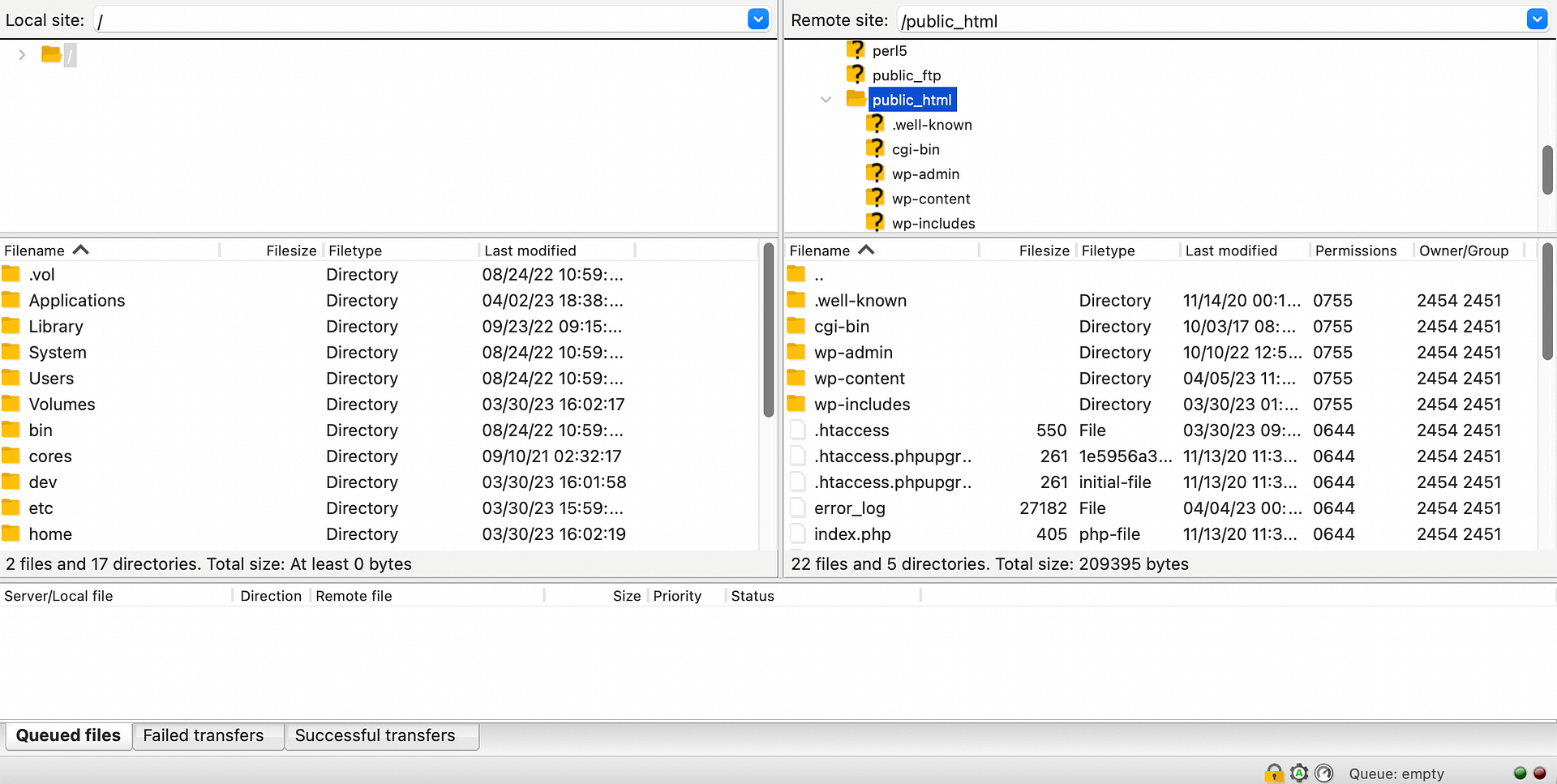 Accessing the WordPress root directory in FileZilla