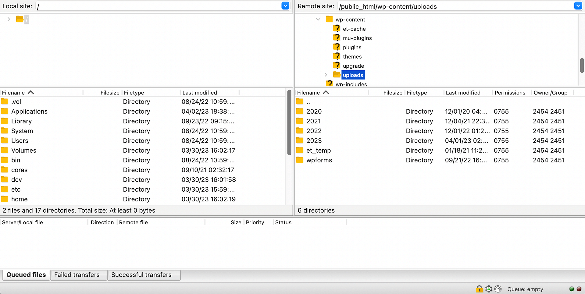 Downloading WordPress uploads file using FTP