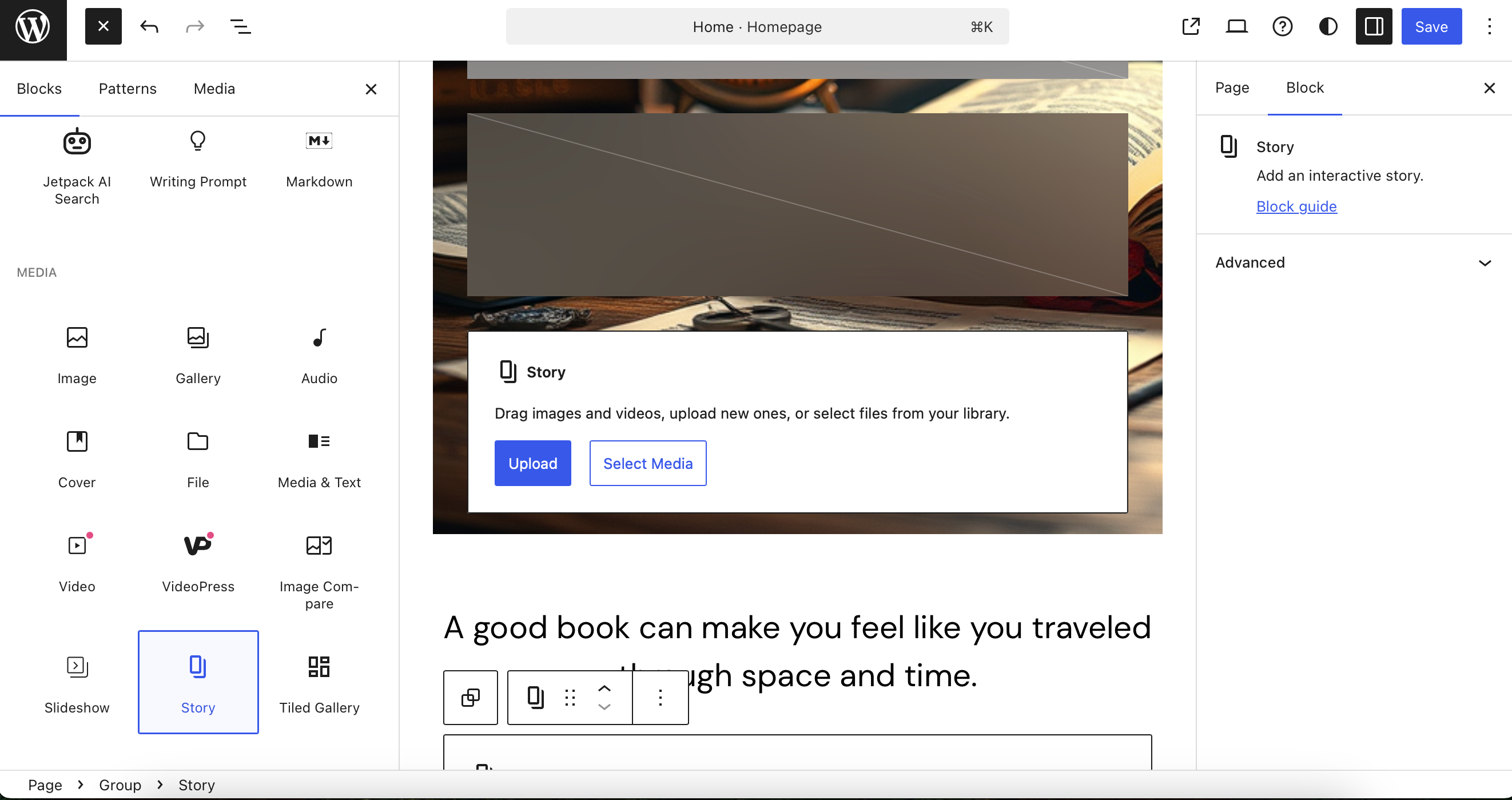 Creating a WordPress story for All About Cookies test website