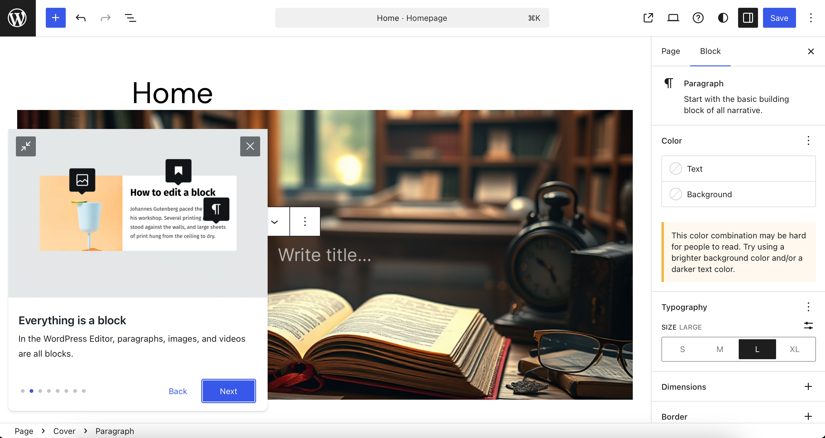 WordPress page tutorial for All About Cookies test website