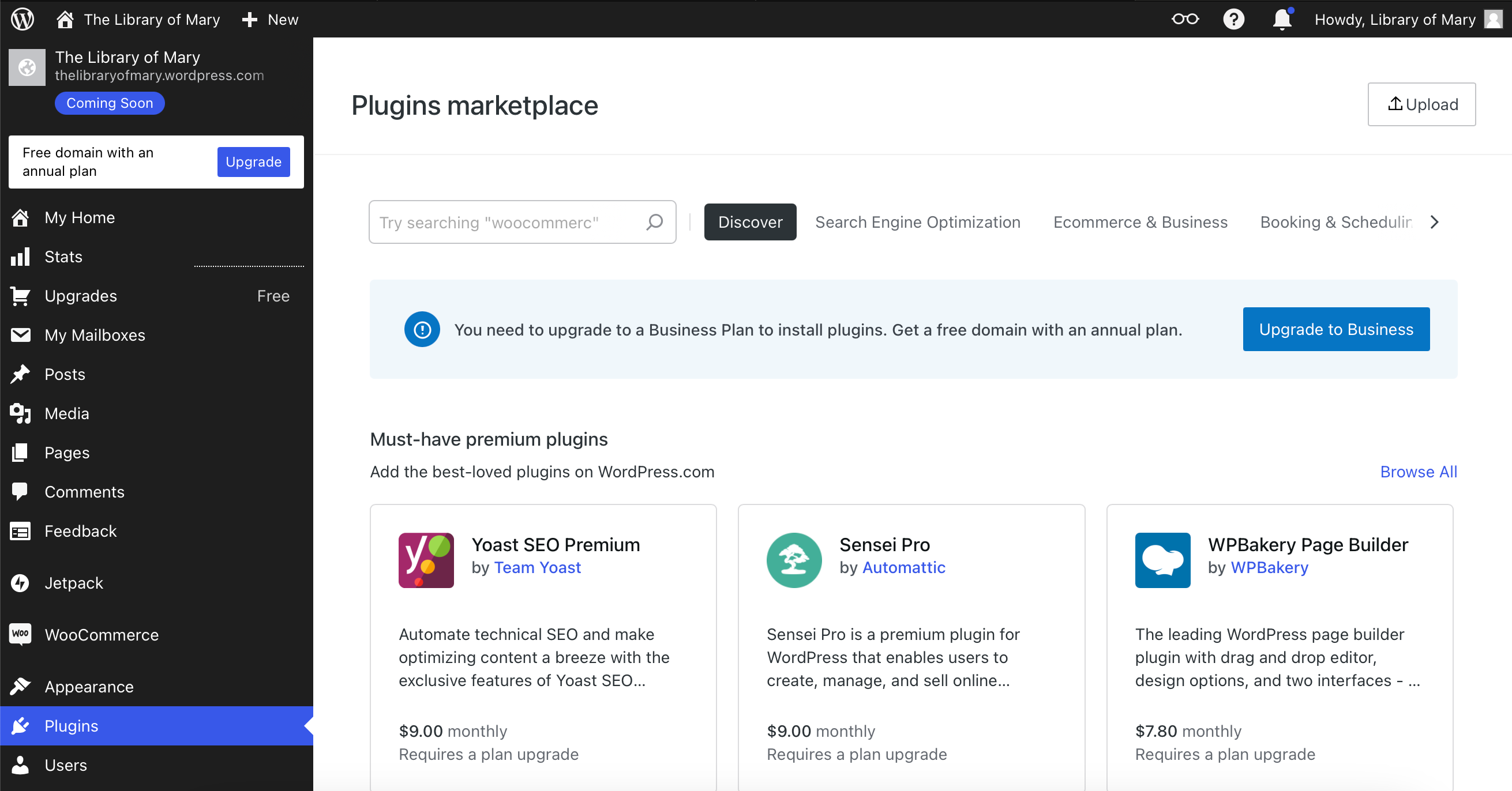 WordPress Plugins Marketplace for All About Cookies test website