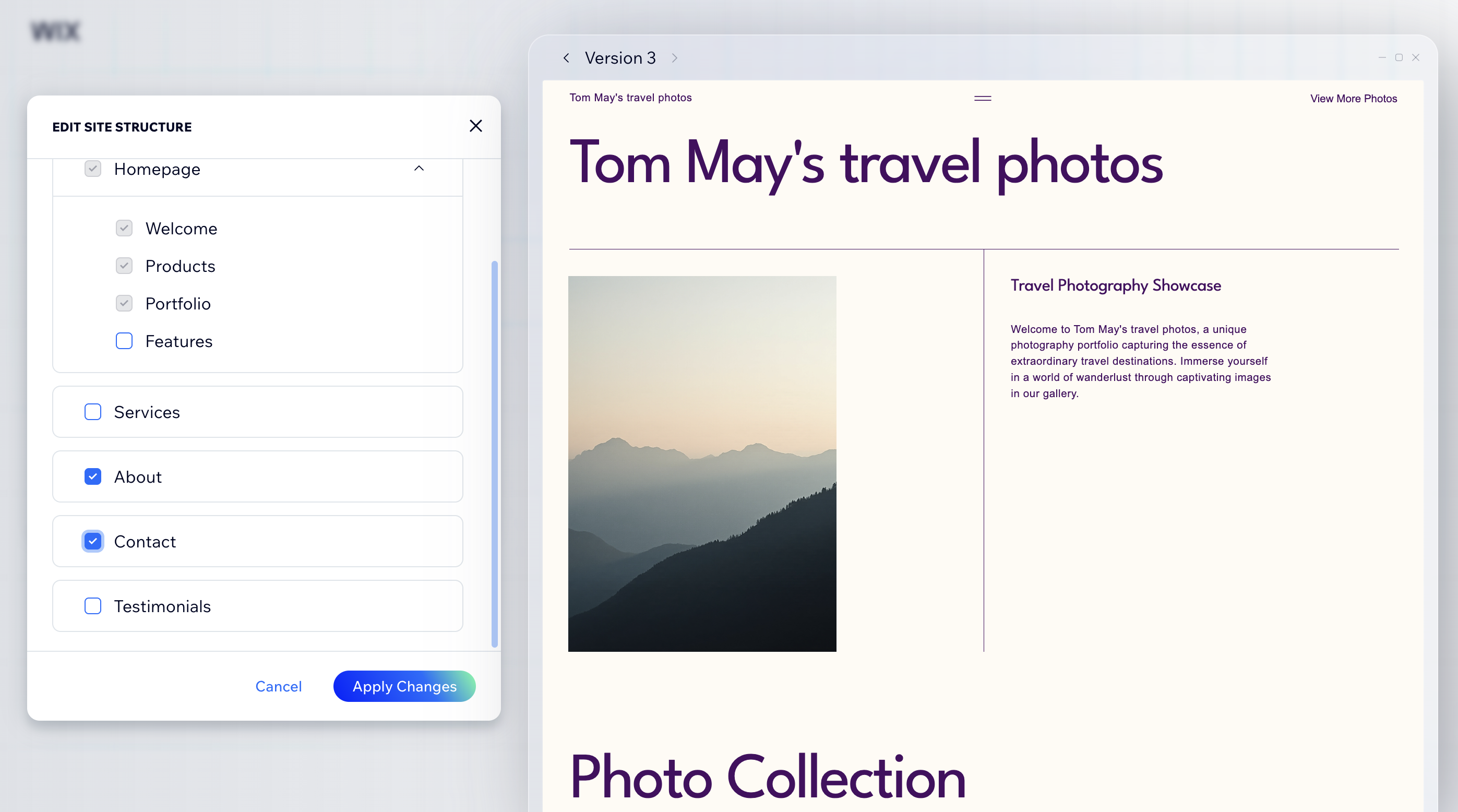 Screengrab showing Wix using AI to build a website