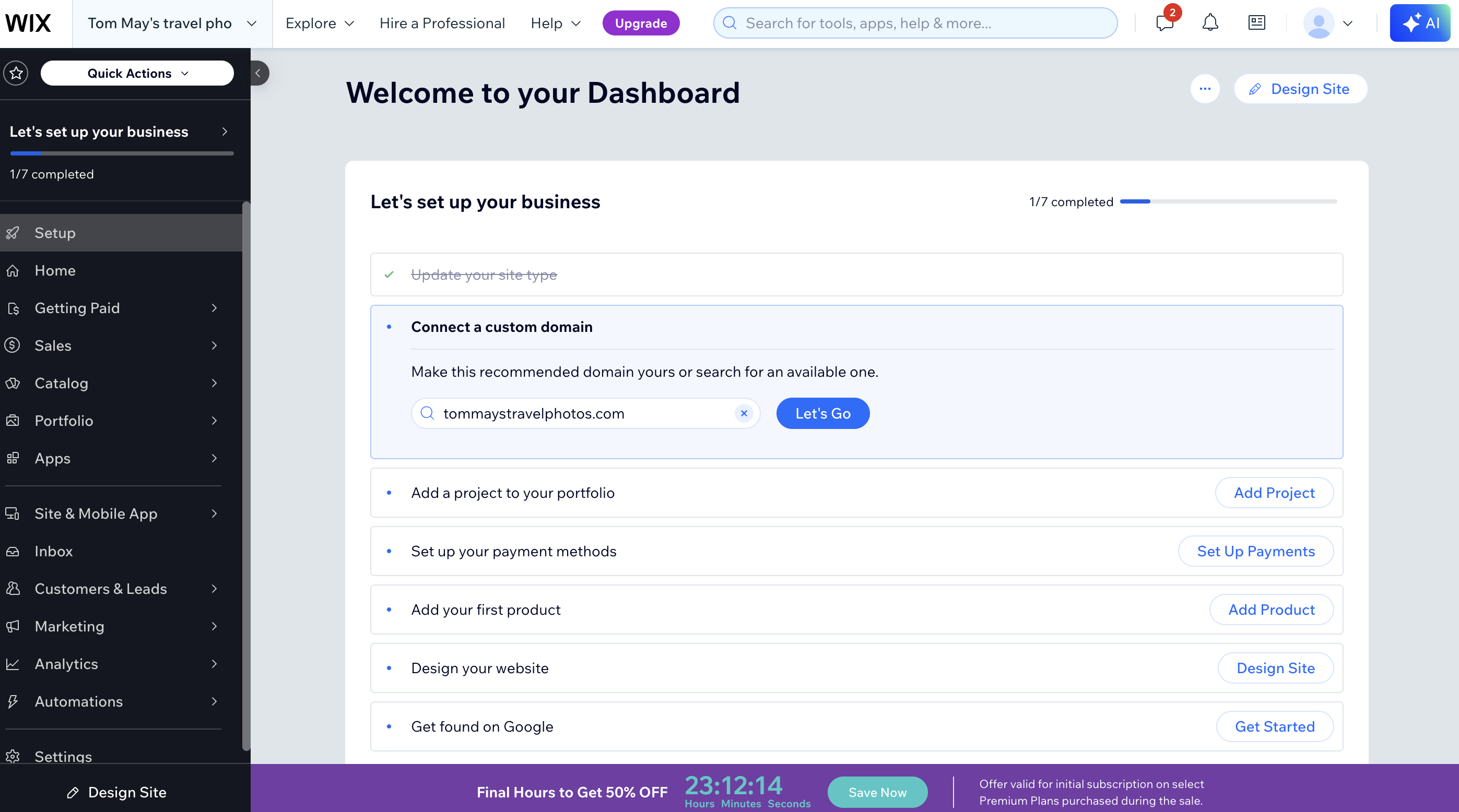 Screenshot of Wix setup process