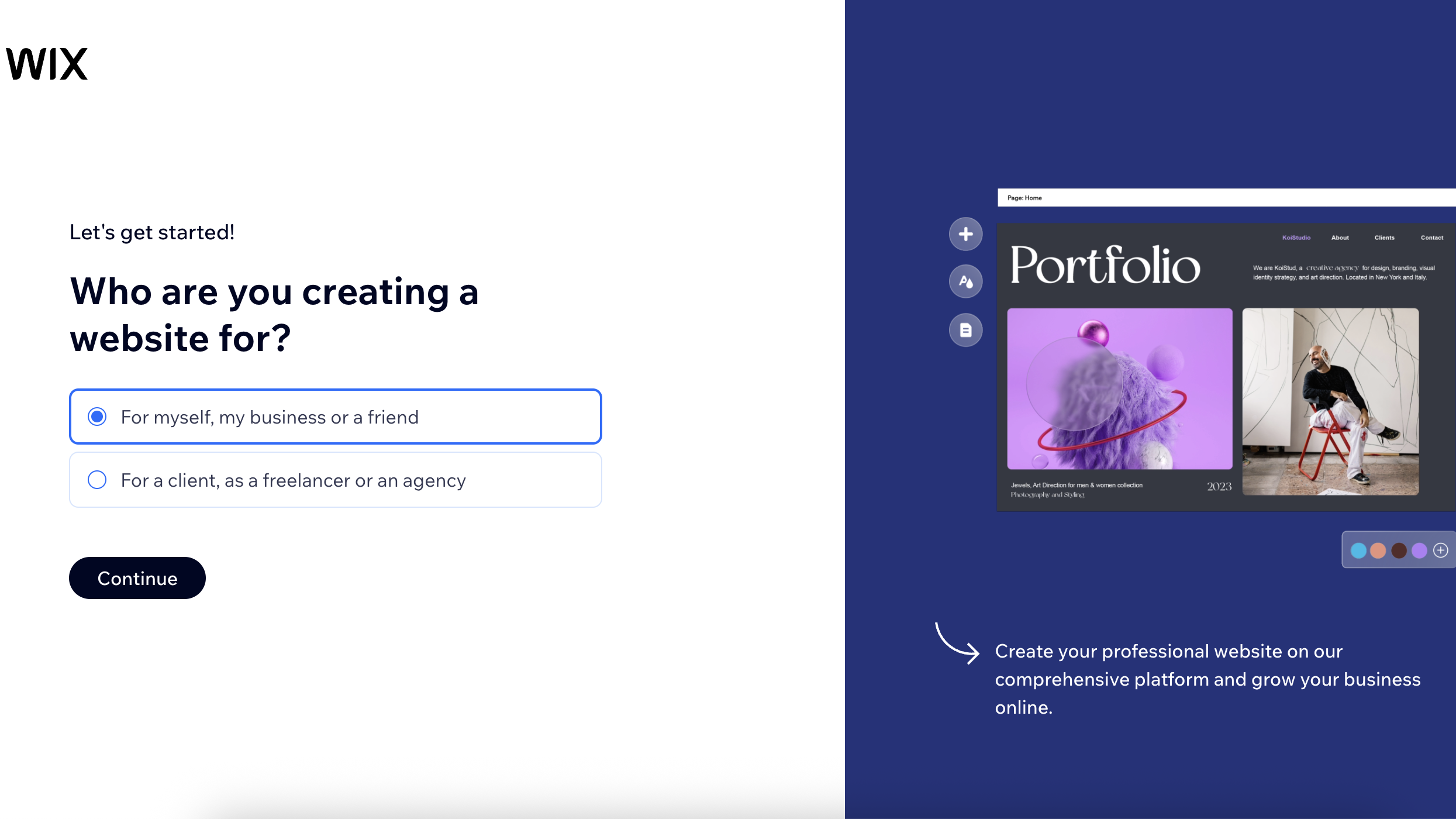 Screenshot of Wix setup process