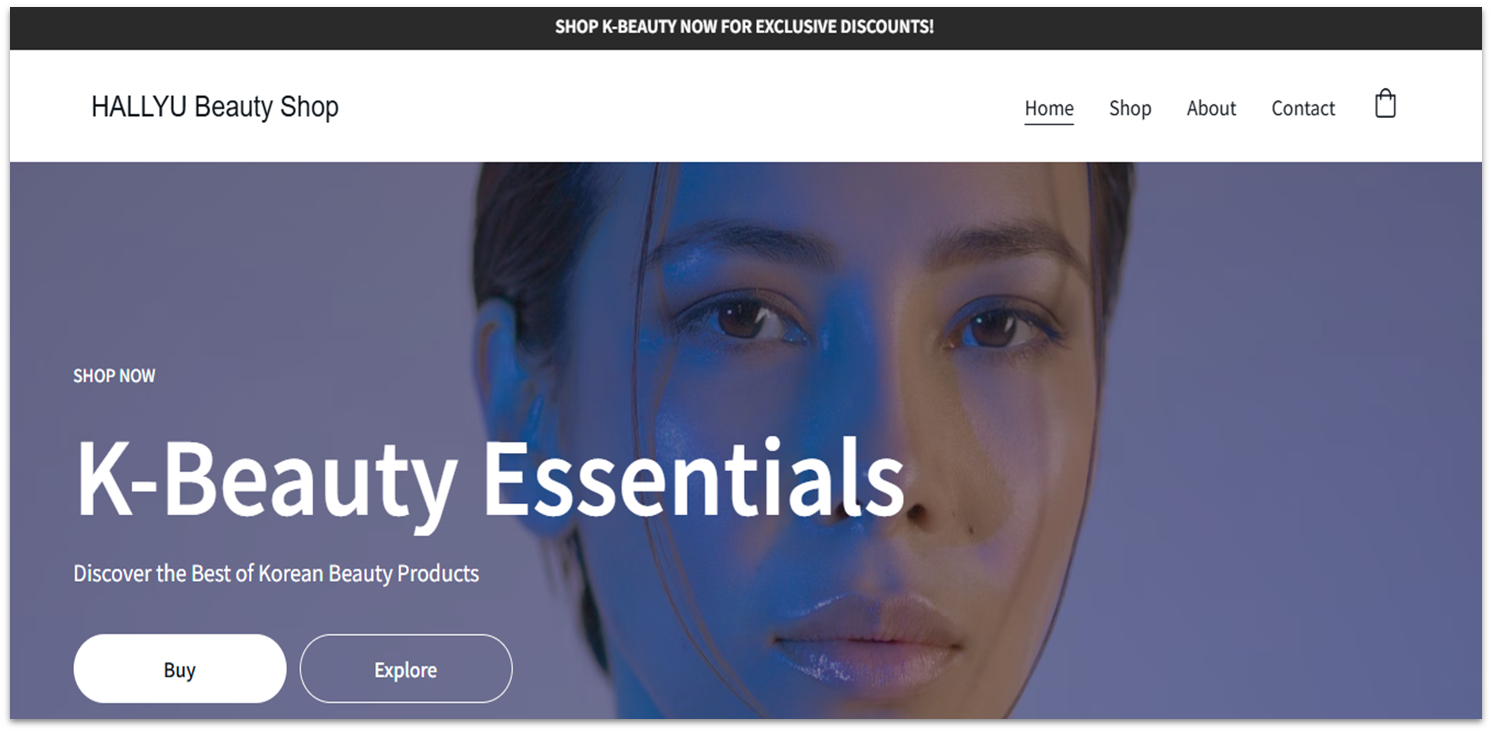 Hostinger beauty website homepage showing a full-screen header image
