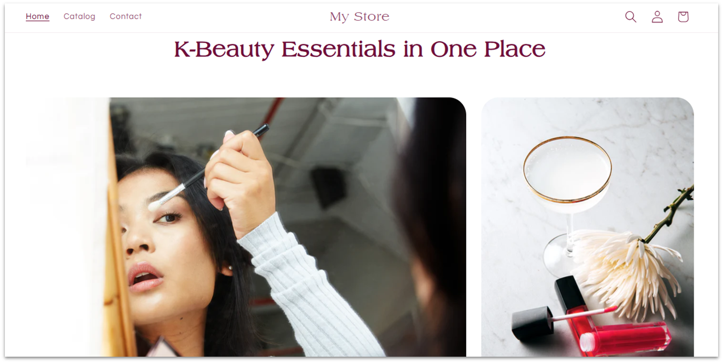 Shopify example online store homepage showing header images