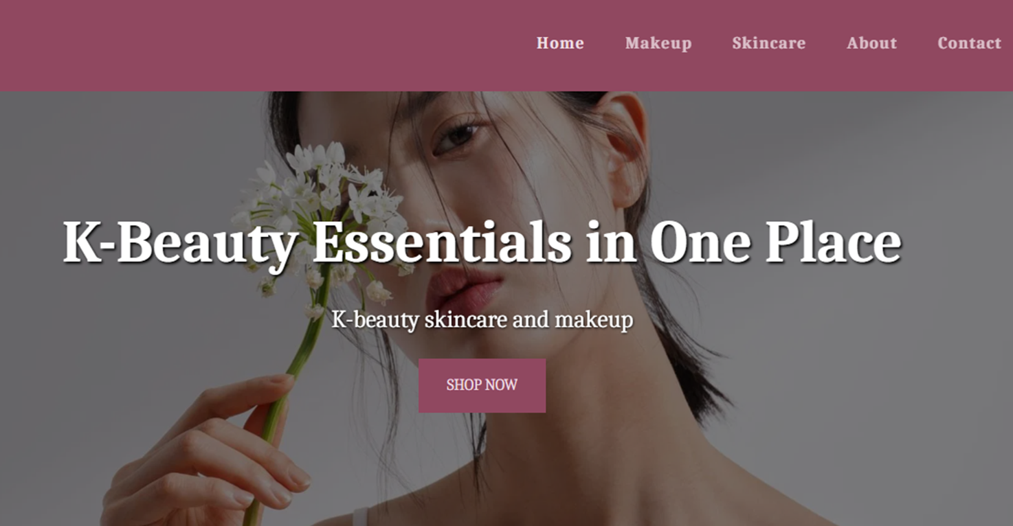 SITE123 example beauty website homepage showing a full-screen header image