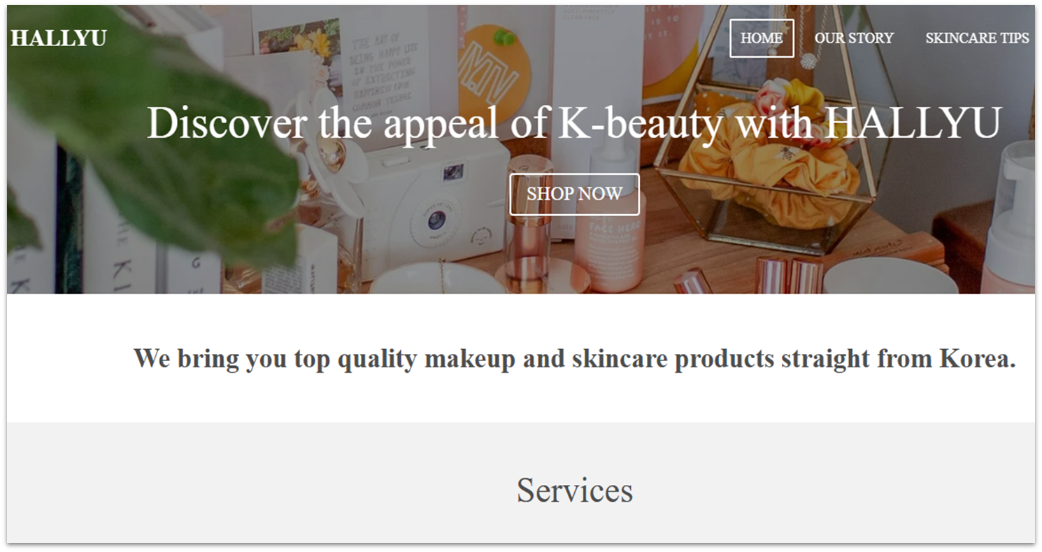 Webador example online store homepage showing a header image and a tagline