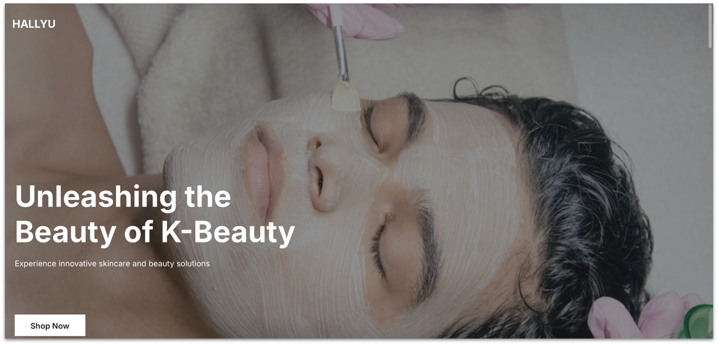 Homepage of a Network Solutions' Korean makeup and skincare example website