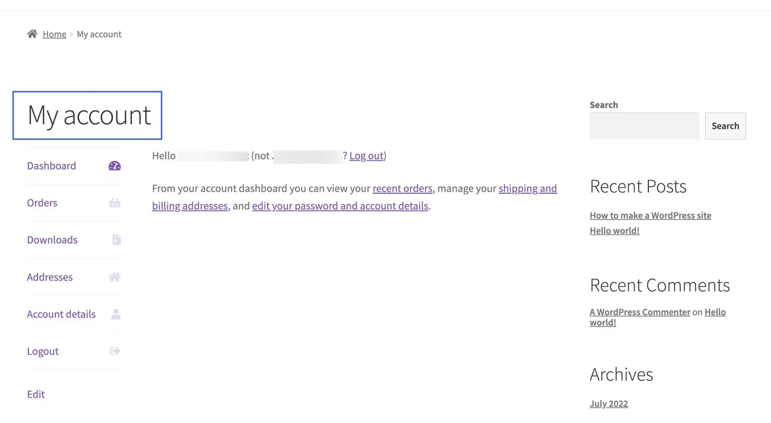 The default WooCommerce My Account page