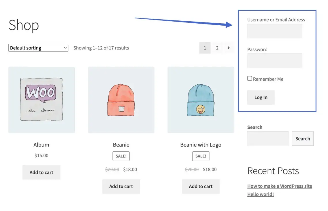 WooCommerce login form as a widget, in the frontend sidebar