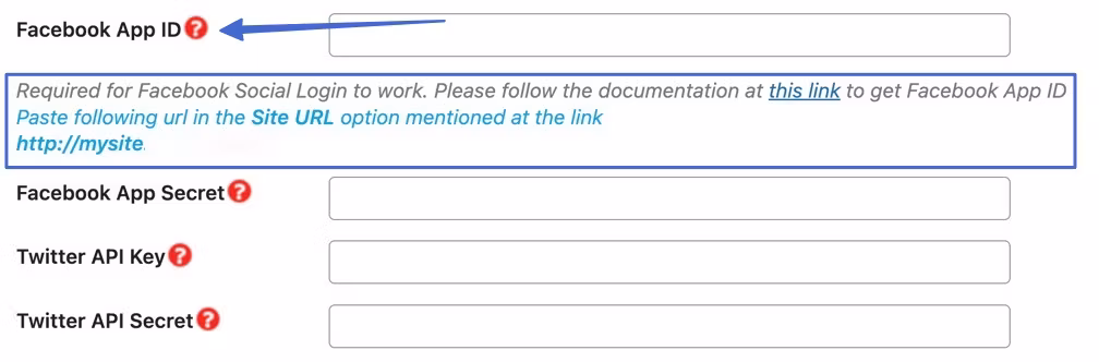 Information on how to obtain Facebook and Twitter App secrets and IDs