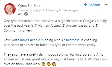 Cyrus Shepard LinkedIn post