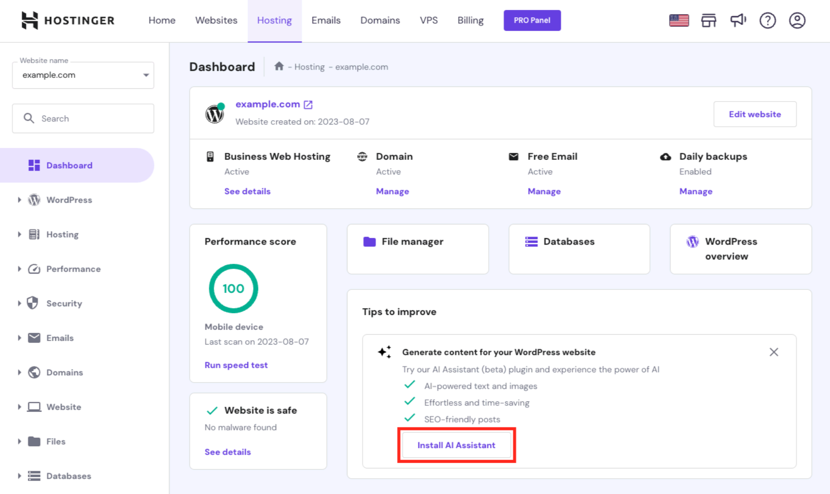 Hostinger AI WordPress Builder interface