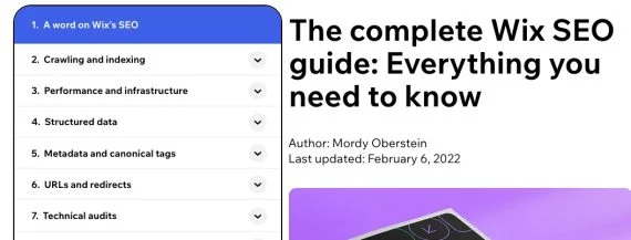 Web page for Wix's SEO guide