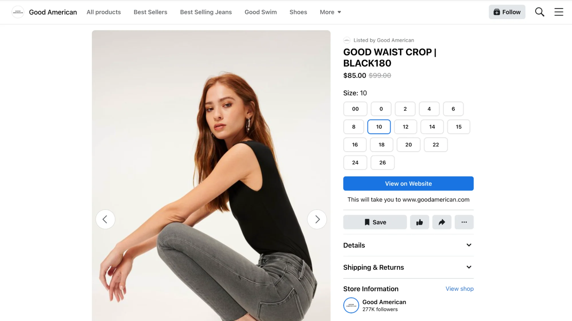 facebook store example from good american