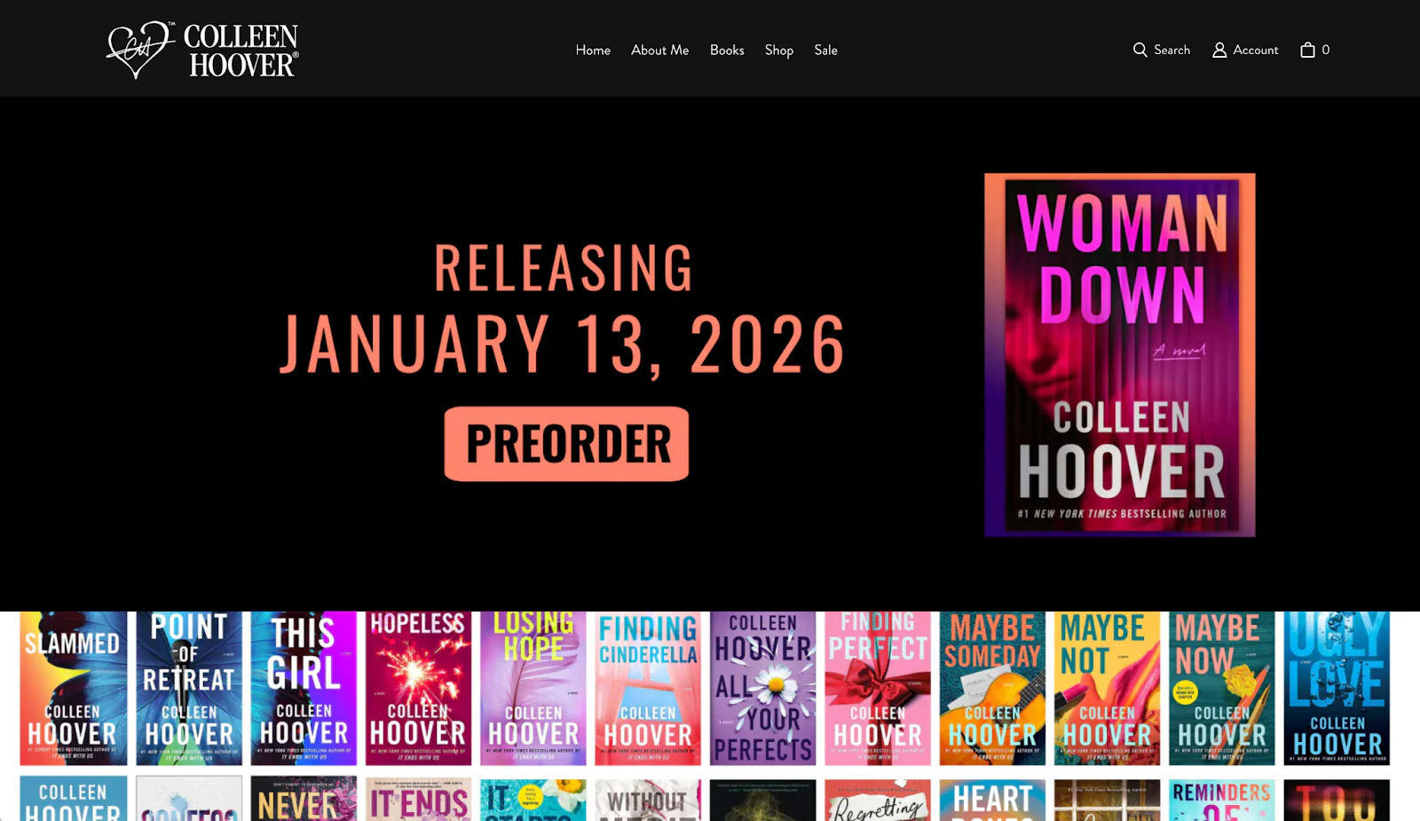 A new release announcement on novelist Colleen Hoover’s homepage about preordering her newest book