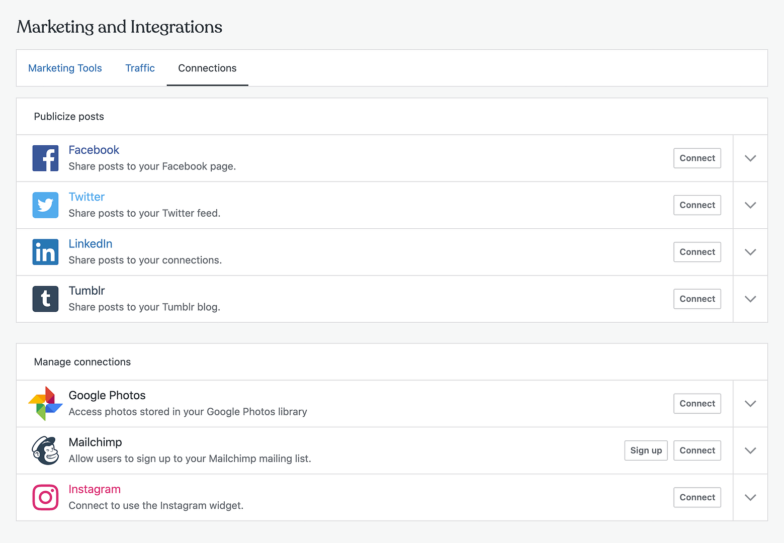 Connecting social media channels to post to Facebook & Twitter from WordPress with Jetpack.