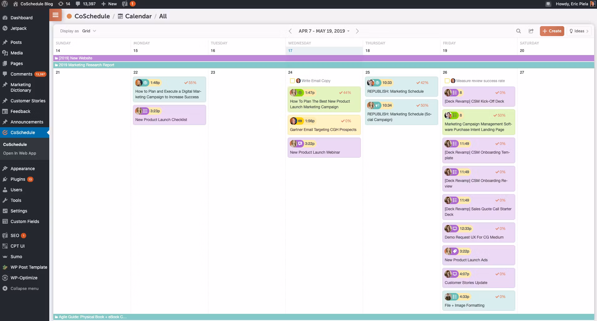 The CoSchedule blog calendar.
