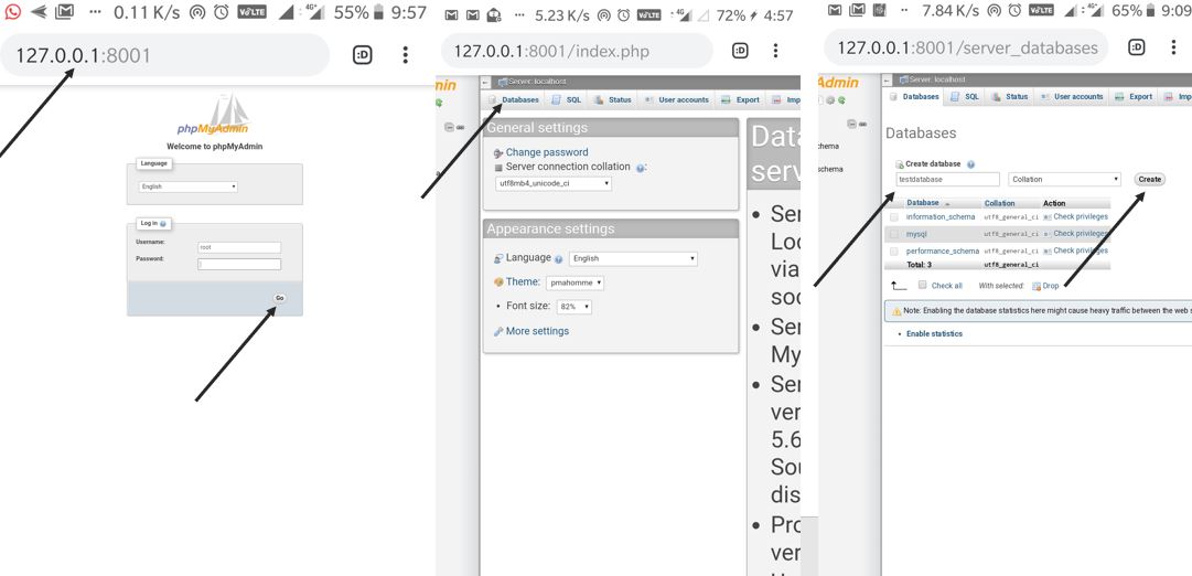 Create database on PHPmyadmin android