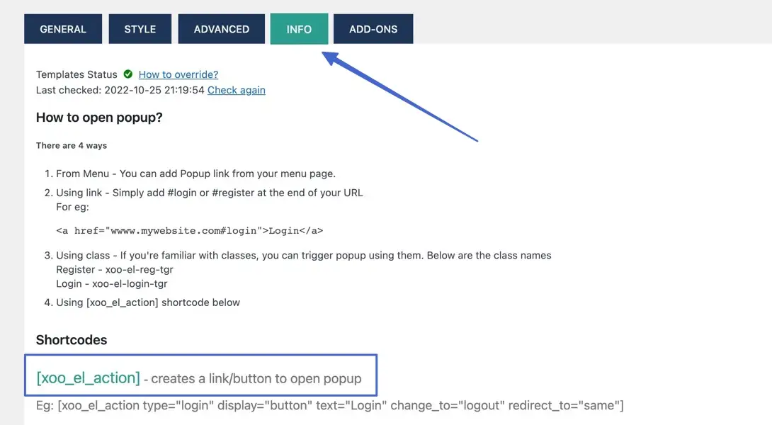 Copying the shortcode for the login
