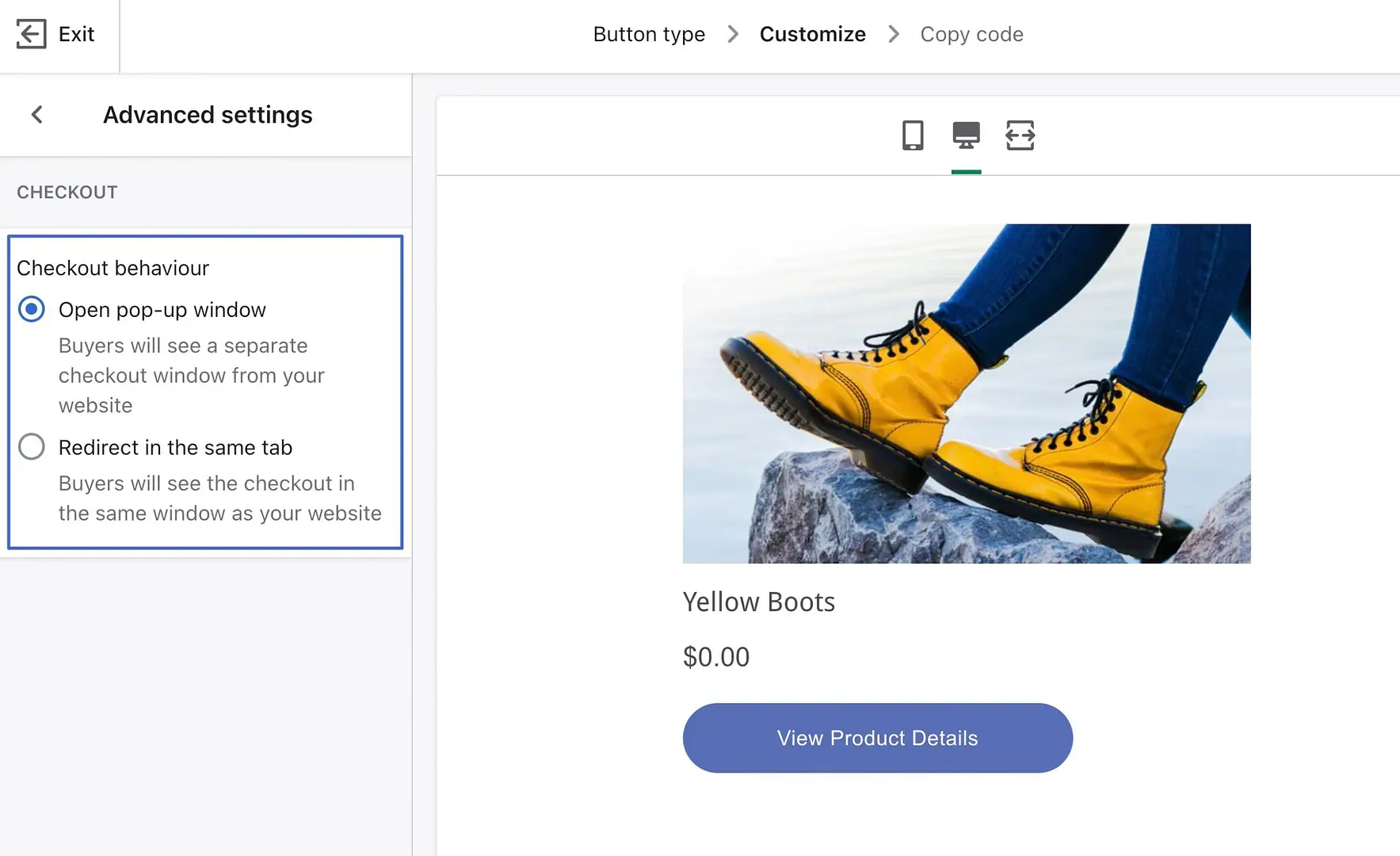 choosing to open pop up window