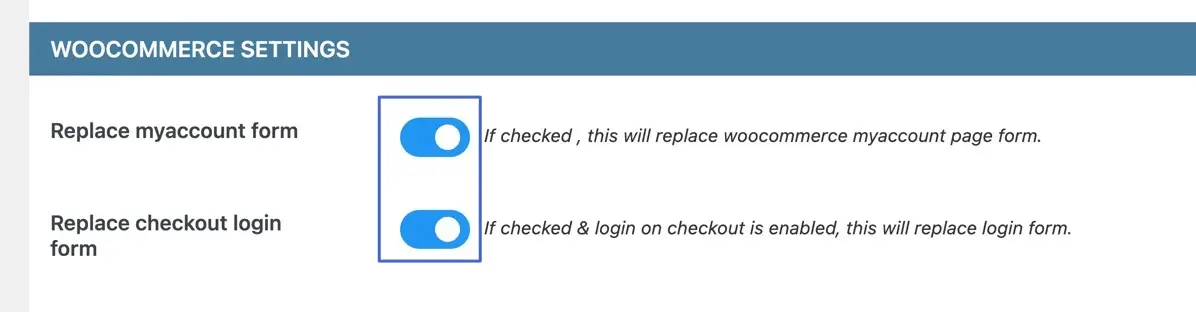 Activating settings to replace default WooCommerce login forms