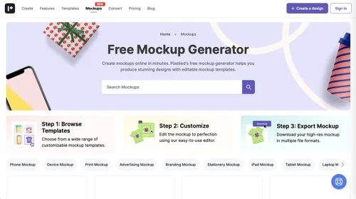 Screenshot of Pixelied Free Mockup Generator Screenshot of Pixelied Free Mockup Generator
