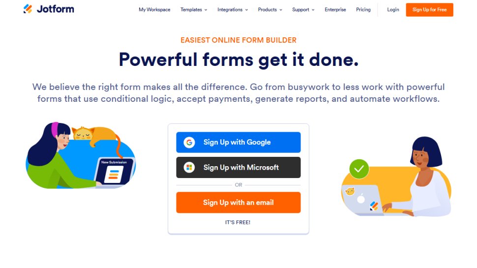 Website screenshot of Jotform (August, 2025)